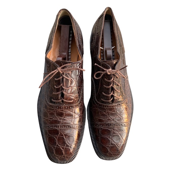 Salvatore Ferragamo Dark Brown Crocodile Cap Toe Shoes - Picture 3 of 6